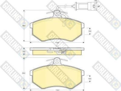 GIRLING Колодки тормозные AUDI 80/90/100/200 82-95 передние с датчиком (571356, 6104041)