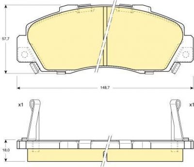 GIRLING Колодки тормозные дисковые передние HONDA ACCORD Mk IV/V/VI (CE, CF) 1996/02 - 1998/10 с АБС/CRV I(RD) 10/95-02/02 (572393, 6109959)