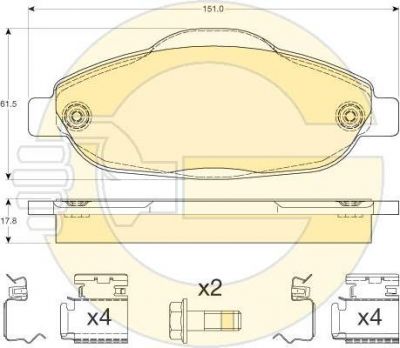 GIRLING Колодки тормозные перед. PSA 308 1,4/1,6L 07-> (425393, 6117614)