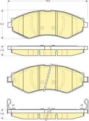 GIRLING Колодки тормозные передние DAEWOO NUBIRA >99 CHEVROLET REZZO 00>07 (96405129, 6133479)