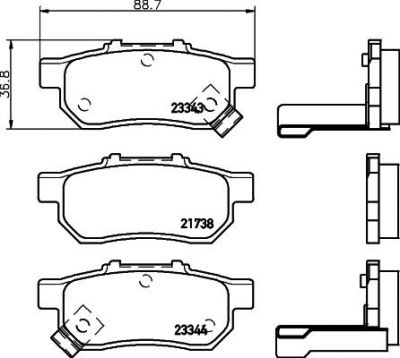 Hella 8DB 355 017-151 комплект тормозных колодок, дисковый тормоз на HONDA CIVIC VI купе (EJ, EM1)