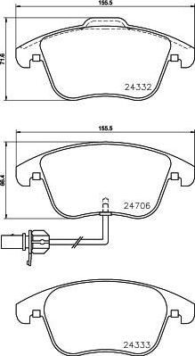 HELLA Колодки тормозные AUDI A4/A4 ALLROAD/A5 1.8-3.2 07- передние с датч. (8K0698151A, 8DB355013-861)