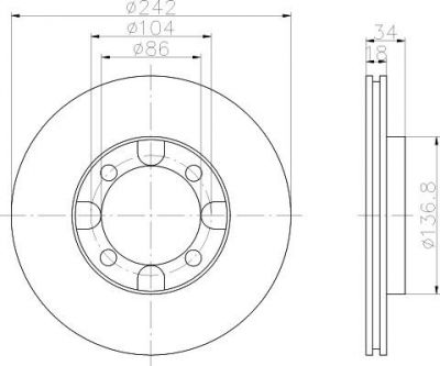 Hella 8DD 355 101-151 тормозной диск на MITSUBISHI LANCER IV (C6_A, C7_A)