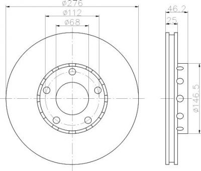 Hella 8DD 355 101-361 тормозной диск на AUDI 100 (44, 44Q, C3)