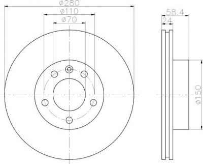 Hella 8DD 355 101-511 тормозной диск на OPEL OMEGA A (16_, 17_, 19_)