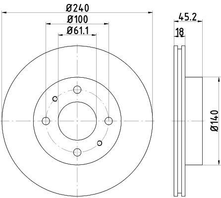 Hella 8DD 355 103-331 тормозной диск на NISSAN 100 NX (B13)