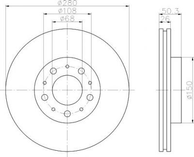 Hella 8DD 355 103-681 тормозной диск на VOLVO 960 II универсал (965)