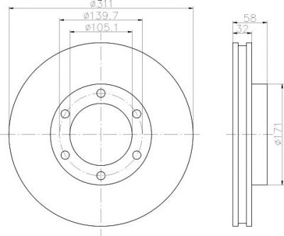 Hella 8DD 355 105-211 тормозной диск на TOYOTA LAND CRUISER 80 (_J8_)