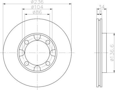 Hella 8DD 355 105-341 тормозной диск на MITSUBISHI LANCER IV (C6_A, C7_A)