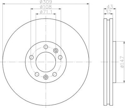 Hella 8DD 355 108-421 тормозной диск на PEUGEOT 607 (9D, 9U)