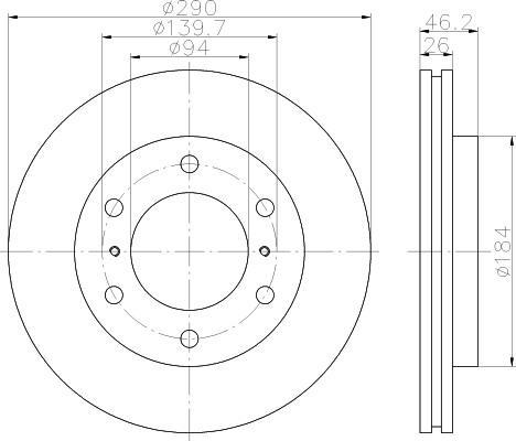 Hella 8DD 355 114-571 тормозной диск на MITSUBISHI PAJERO IV (V8_W, V9_W)