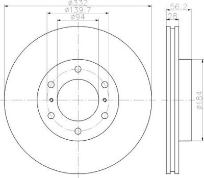 Hella 8DD 355 114-581 тормозной диск на MITSUBISHI PAJERO IV (V8_W, V9_W)