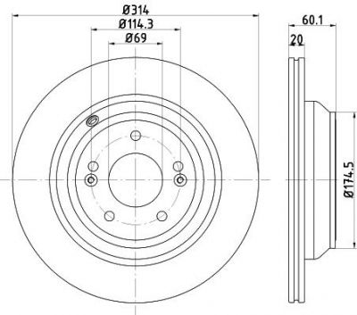 Hella 8DD 355 122-581 тормозной диск на HYUNDAI GENESIS (DH)