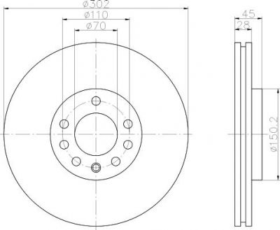 Hella 8DD 355 127-831 тормозной диск на SAAB 9-3 кабрио (YS3F)