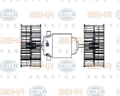 HELLA Электродвигатель отопителя салона в сборе с крыльчаткой MB MK, SK-series, Volvo FH12 (8EW009160-641)