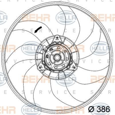 HELLA Вентилятор охлаждения двигателя(с кондиционером/390mm) Opel Corsa/Fiat 1,0-1,4 06-09 (13 41 390, 8EW351034-281)