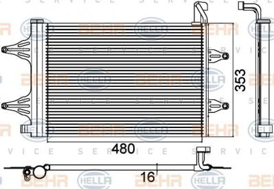 HELLA Радиатор кондиционера VAG Polo/Fabia 1,2-1,9L 00-> 472X363X16 (6Q0820411K, 8FC351301-531)