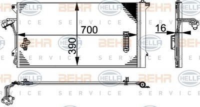 HELLA Радиатор кондиционера VAG Touareg/Q7/Cayenna 2,5-5,0L 10/02-> 7L0820411G/95557311102 (7L0820411F, 8FC351317-461)