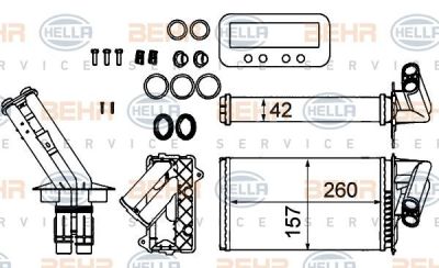 Hella 8FH 351 311-714 теплообменник, отопление салона на RENAULT LAGUNA II Grandtour (KG0/1_)