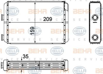 HELLA Радиатор отопителя FIAT: DOBLO (119) 1.2 (223AXA1A)/1.3 D Multijet/1.3 JTD/1.4/1.6/1.6 16V (223AXD1A)/1.6 Natural Power/1.9 D (223AXB1A)/1.9 D Multijet/1.9 JTD/1.9 (8FH351308-251)