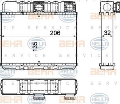 HELLA Радиатор отопителя E46 98- (64118372783, 8FH351311-331)