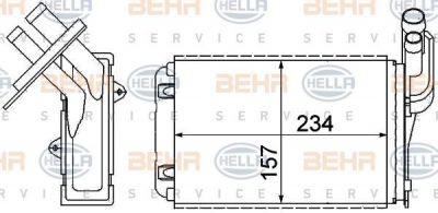 HELLA Радиатор отопителя RENAULT Clio I/Kangoo/Megane I 1,2-2,0L 92-03(234X158X49) (7701204680, 8FH351311-631)