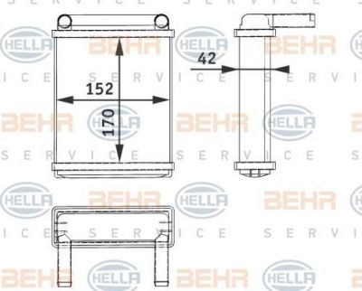 HELLA Радиатор отопления салона MB Sprinter(901/902/903/904) 95-06 (170x152x42mm) (0038353501, 8FH351312-521)