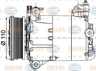 Hella 8FK 351 334-351 компрессор, кондиционер на VOLVO V70 III (BW)