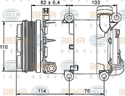 HELLA Компрессор кондиционера FORD Focus II 1,4/1,6 04- (1432767, 8FK351113-461)