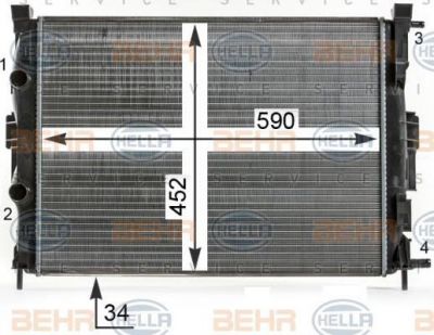 Hella 8MK 376 700-681 радиатор, охлаждение двигателя на RENAULT MEGANE II седан (LM0/1_)