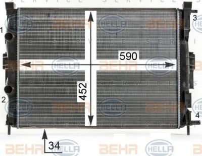 Hella 8MK 376 700-684 радиатор, охлаждение двигателя на RENAULT MEGANE II седан (LM0/1_)