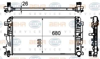 Hella 8MK 376 701-011 радиатор, охлаждение двигателя на MERCEDES-BENZ SPRINTER 5-t c бортовой платформой/ходовая часть (906)