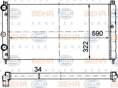 Hella 8MK 376 714-591 радиатор, охлаждение двигателя на VW CADDY II пикап (9U7)