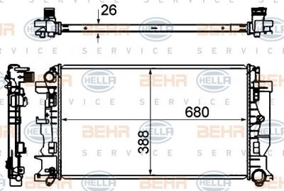 Hella 8MK 376 735-331 радиатор, охлаждение двигателя на MERCEDES-BENZ SPRINTER 3,5-t c бортовой платформой/ходовая часть (906)