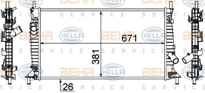 Hella 8MK 376 764-341 радиатор, охлаждение двигателя на FORD TRANSIT автобус (FD_ _, FB_ _, FS_ _, FZ_ _, FC_ _)