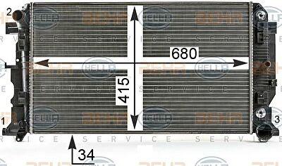 HELLA Радиатор охлаждения двигателя MERCEDES-BENZ SPRINTER 3,5-t, 3-t, 4,6-t, 5-t c бортовой платформой/ходовая часть (8MK376700304)