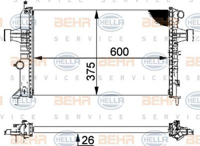 HELLA Радиатор охл. ДВС OPEL Astra G 1,6-2,2L 98-05 (600x359x22mm)(МКПП) (1300215, 8MK376710-311)