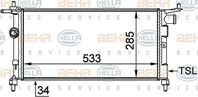 HELLA Радиатор охл. ДВС OPEL Corsa B 1,2-1,6L 93-00 (МКПП/без AC) (1300149, 8MK376712-004)