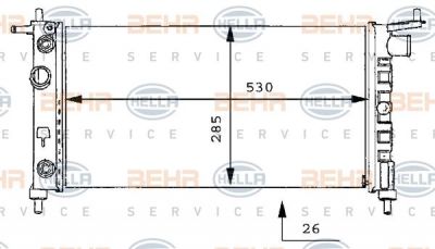 HELLA Радиатор охл. ДВС OPEL Corsa B 1,2-1,6L 93-00 (AКПП/без AC) (1300150, 8MK376712-014)