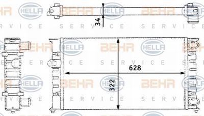 HELLA Радиатор охл. ДВС VAG Golf III/Vento 1,6-2,0L 91-98 (без АС)(628x322x34mm) (1H0121253H, 8MK376713-424)