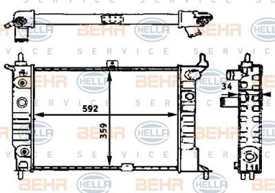 HELLA Радиатор охл. ДВС OPEL Astra F 1,4-2,0L 91-98 (AКПП/с АС) (1300148, 8MK376715-314)