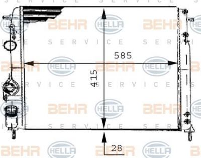 HELLA Радиатор охл. ДВС RENAULT Megane 1,4-2,0L 96-> (585X415X28mm) (7700425842, 8MK376717-441)