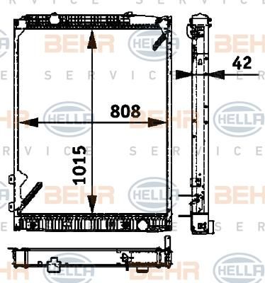 HELLA Радиатор MB Actros 96-02, 97-00, Actros MP2 03-> OM541, 542 (1015x808x42mm) (8MK376721-491)