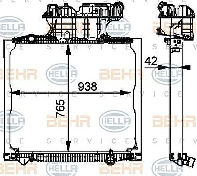 HELLA Радиатор охлаждения 938x765x42 MAN TG-A с 2000 (8MK376721-711)