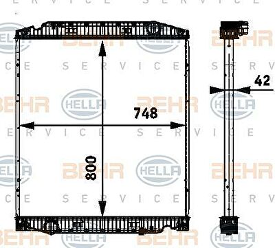 HELLA радиатор системы охлаждения 740x800x48 IVECO STRALIS F3 B 02- (8MK376722-081)