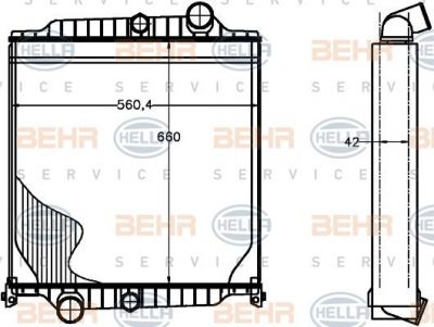 HELLA Радиатор 660x560x42 VOLVO TRUCKS FL6 (8MK376758-091)