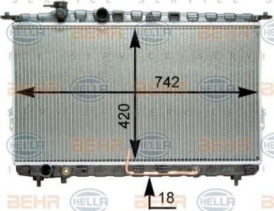 HELLA Радиатор охл. ДВС HYUNDAI SONATA 2,.0-2,5L 98-05 (AКПП) (2531038050, 8MK376762-241)