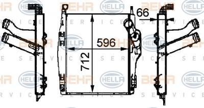 HELLA Интеркулер 596x712x64 MERCEDES Truck Atego, Actros, Axor2 (8ML376724-091)