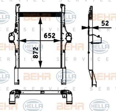 HELLA Интеркулер 652x872x52 IVECO Stralis 02.02-> (8ML376724-251)