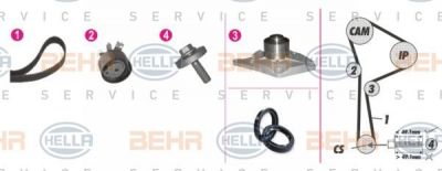 Hella 8MP 376 810-851 водяной насос + комплект зубчатого ремня на RENAULT KANGOO (KC0/1_)